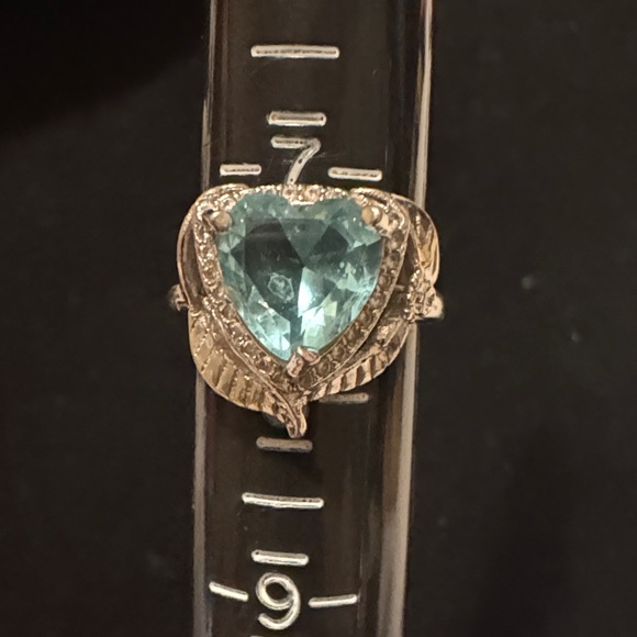 Vintage Blue Stone Heart with Leaves Wrap around Design Silver Ring - Picture 14 of 14